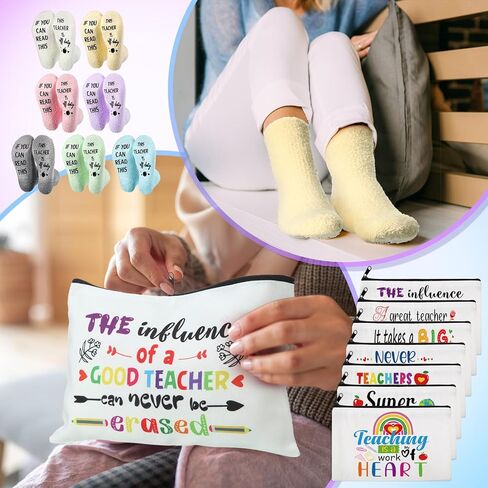 Liitrsh 21 Pcs Teacher Appreciation Gifts Bulk for Christmas Novelty Teacher Socks If You Can Read This Makeup Bags Keychains in Saudi Arabia