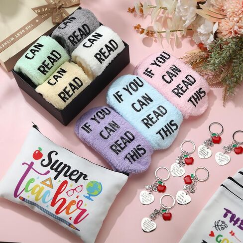 Liitrsh 21 Pcs Teacher Appreciation Gifts Bulk for Christmas Novelty Teacher Socks If You Can Read This Makeup Bags Keychains in Saudi Arabia