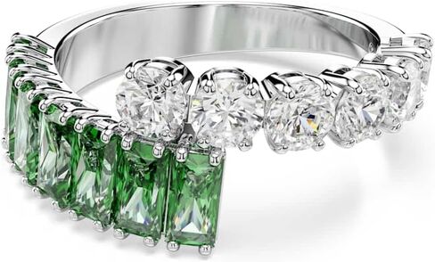 Swarovski Matrix Ring, Mixed Cuts, Green Crystals, Rhodium Finish in Saudi Arabia
