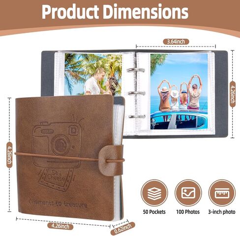 Small Photo Album Book, Mini 2x3 Photo Albums for Polaroid Wallet Size Photos, Portable PU Leather Pocket Photo Book for 100 Pics, Gift for Women Mom Friend in Saudi Arabia