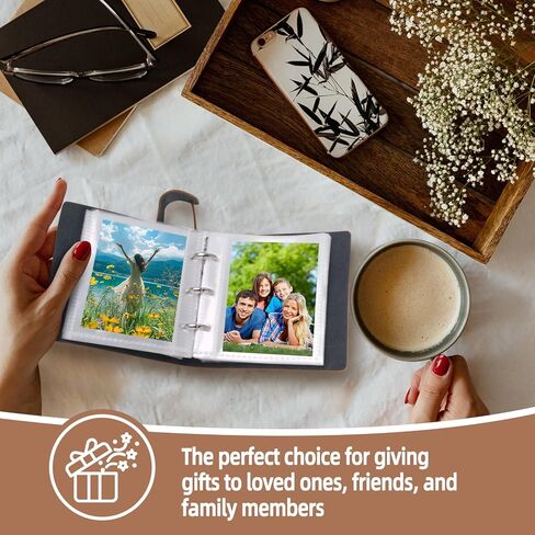 Small Photo Album Book, Mini 2x3 Photo Albums for Polaroid Wallet Size Photos, Portable PU Leather Pocket Photo Book for 100 Pics, Gift for Women Mom Friend in Saudi Arabia