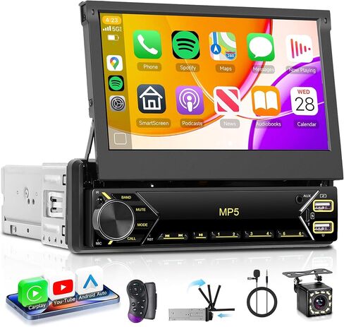 stereo سيارة Carplay Wireless Wireless مع Bluetooth ، Rimoody 7 بوصة الوجه الشاشة اللمس الراديو MP5 Player دعم Android Auto ، رابط المرآة ، USB Type-C ، TF ، EQ ، AM FM ، AUX-IN ، كاميرا احتياطية SWC in Kuwait