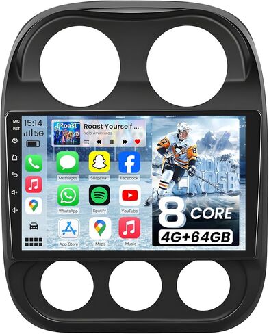 2G+64G Car Radio for Jeep Compass Patriot 2010-2016: 10.1 Inch Touchscreen Stereo Support Carplay Android Auto Bluetooth GPS WiFi SWC 1080P Camera in Kuwait