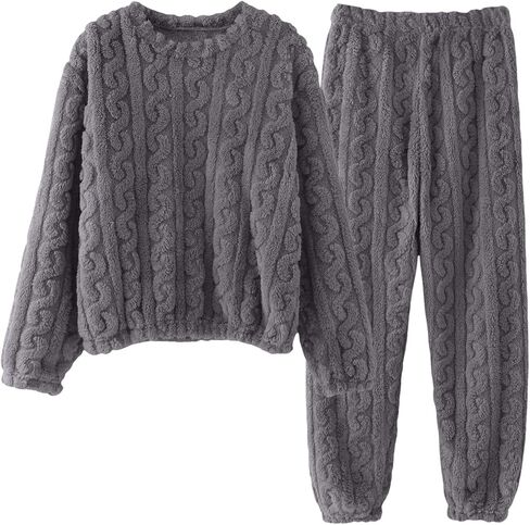 Womens Lounge Sets 2 Piece Outfits Womens Flannel Pajamas Sets Winter Warm Plush Nightwear Comfy Thermal Outfits in Saudi Arabia