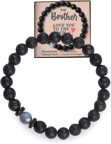 Valentines Gift For Men– Natural Stone Lava Rock & Moonstone Beaded Bracelet | Inspirational Jewelry Gift for Husband, Son, Father, Boyfriend, Uncle, Grandfather, Brother, or Dad | 7.5" Stretch Band in Saudi Arabia
