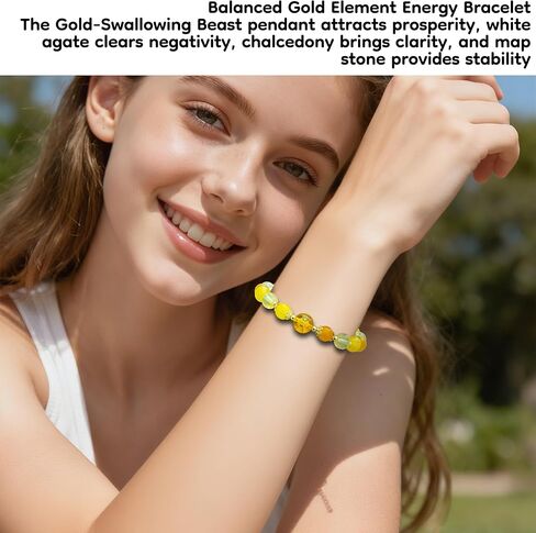 Five Elements Feng Shui Bracelet for Women – Crystal Beaded Energy Bracelet with Imperial Palace-Style Gold-Swallowing Beast, Good Luck, Wealth & Positive Energy in Saudi Arabia