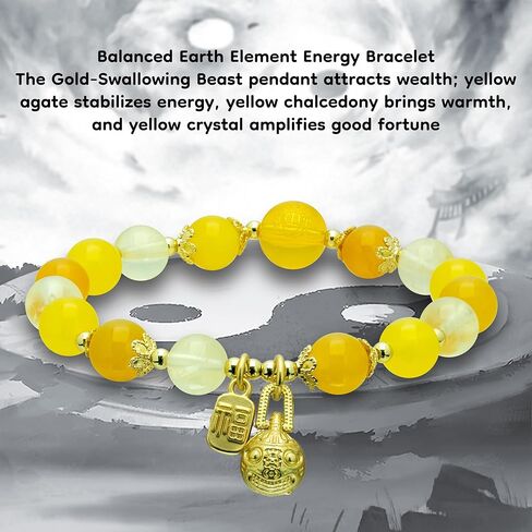 Five Elements Feng Shui Bracelet for Women – Crystal Beaded Energy Bracelet with Imperial Palace-Style Gold-Swallowing Beast, Good Luck, Wealth & Positive Energy in Saudi Arabia