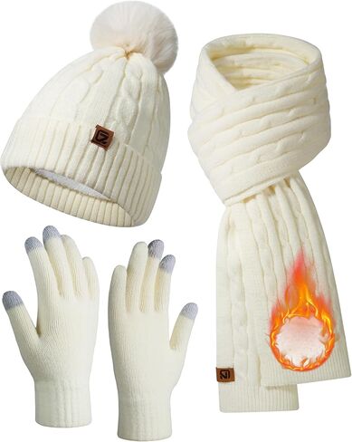 GADIEMKENSD Winter Beanie Scarf Gloves Set, Keeping Warmth, Cable Knit Design, Sensitive Touchscreen Fingertips in Saudi Arabia
