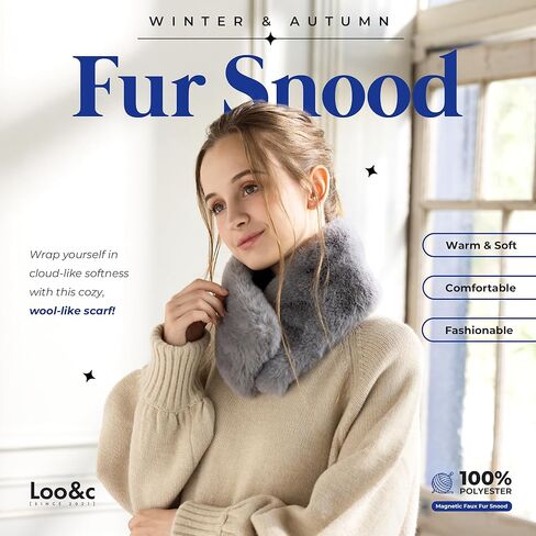 Magnet Faux Fur Tippet Women's Scarf, Thick Neck Wrap, Cold Protection, Warm Collar Winter Snood in Saudi Arabia