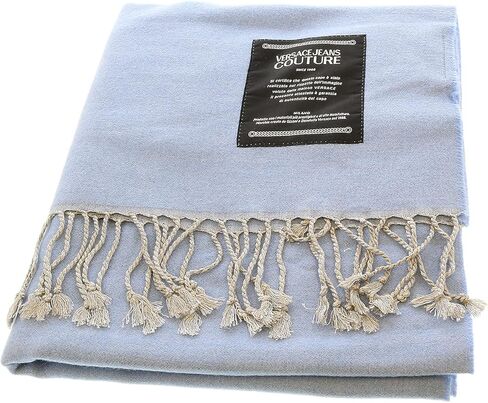 VERSACE JEANS COUTURE Light Blue Signature Label Fringe Fashion Scarf for Womens in Saudi Arabia
