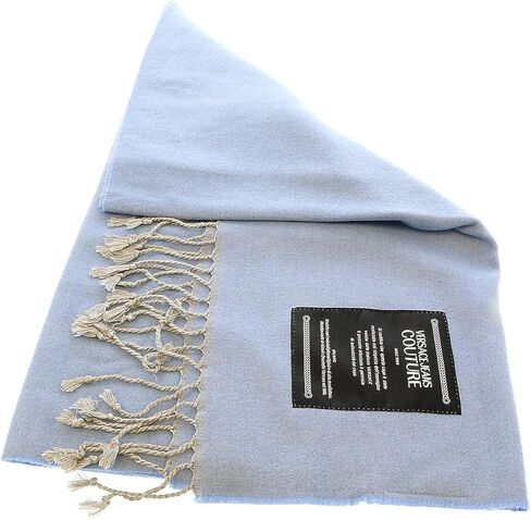 VERSACE JEANS COUTURE Light Blue Signature Label Fringe Fashion Scarf for Womens in Saudi Arabia
