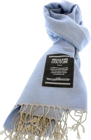 VERSACE JEANS COUTURE Light Blue Signature Label Fringe Fashion Scarf for Womens in Saudi Arabia