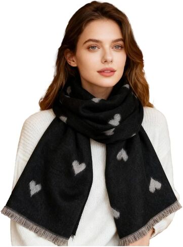 Sumato Double Sided Scarf for Women Heart Print & Letter B Winter Scarves Soft Cashmere Feel Lightweight Warm Shawl in Saudi Arabia