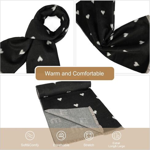 Sumato Double Sided Scarf for Women Heart Print & Letter B Winter Scarves Soft Cashmere Feel Lightweight Warm Shawl in Saudi Arabia