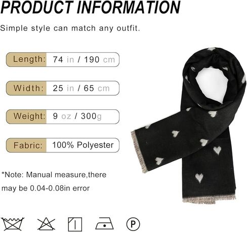 Sumato Double Sided Scarf for Women Heart Print & Letter B Winter Scarves Soft Cashmere Feel Lightweight Warm Shawl in Saudi Arabia