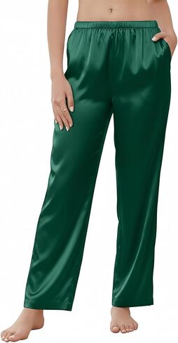 Ekouaer Women's Silk Satin Pajama Pants Wide Leg Lounge Pants for Women Elastic Waist Pj Bottoms with Side Pockets in Kuwait