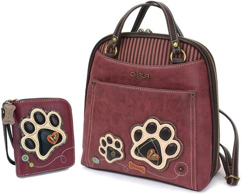 Chala Group Chala Handbags Convertible Mini Backpack Purse and Double Fold Wallet Bundle, Multi-Color (Bundgury Backpack and Paw Print Wallet Set) in Saudi Arabia