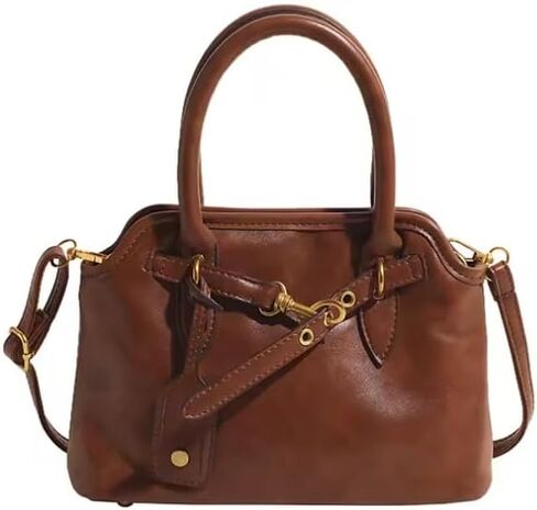 Base'ic Women’s Vintage Style Vegan Leather Crossbody Bag – Multi-Compartment Tote with Adjustable Strap & Belt Detail in Saudi Arabia
