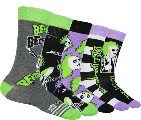 Beetlejuice Socks Adult Assorted Character Designs 5-Pair Adult Crew Socks (Fits Shoe Size 6-12) in Saudi Arabia