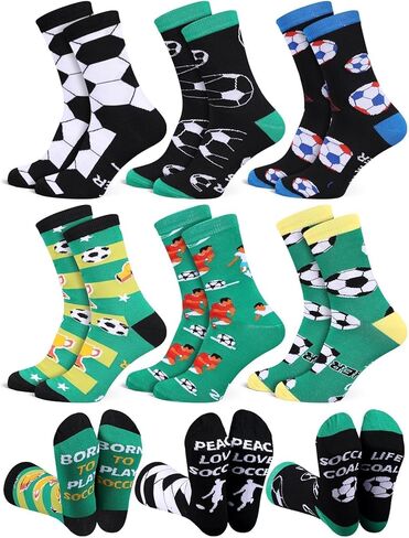 6 Pairs Funny Soccer Socks for Men Women, Novelty Athletic Crew Socks, Holiday Birthday Christmas Gift for Lovers, Players, and Teams in Saudi Arabia