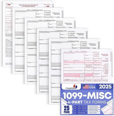 1099 MISC Forms 2024, 4 Part Laser Tax Forms Kit for 25 Individuals - Designed for QuickBooks and Accounting Software 1099 Misc 2024 in Saudi Arabia