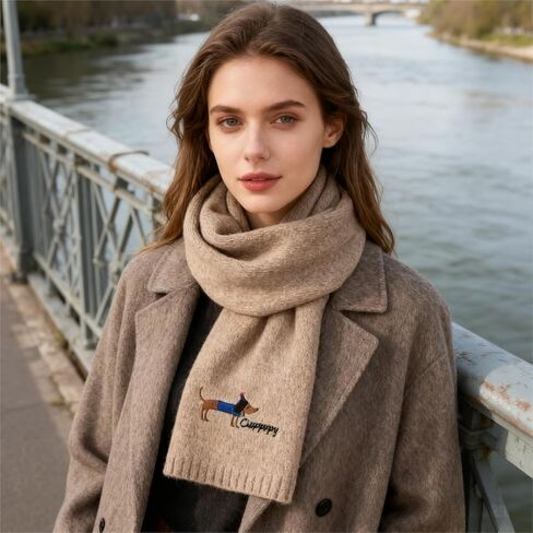 Winter Scarf for Women Knitted Cute Dachshund Embroidery Cozy Warm Winter Scarf for Daily Wear, Outdoor Activities in Saudi Arabia