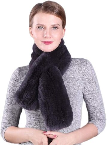 KAISHIN Winter Dense Woven Real Fur Long Scarves for Women Thickening Warm Solid Knitted Rex Rabbit Fur Mufflers in Saudi Arabia