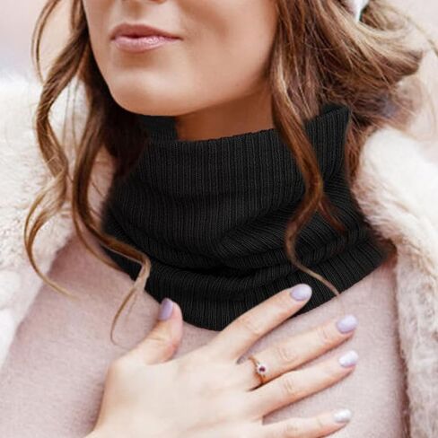 Scarf Winter Double-Layer Neck Warmer Knit Fleece Lined Circle Loop Scarves Gifts For Women Men in Saudi Arabia