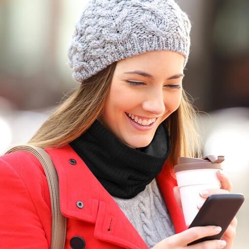 Scarf Winter Double-Layer Neck Warmer Knit Fleece Lined Circle Loop Scarves Gifts For Women Men in Saudi Arabia