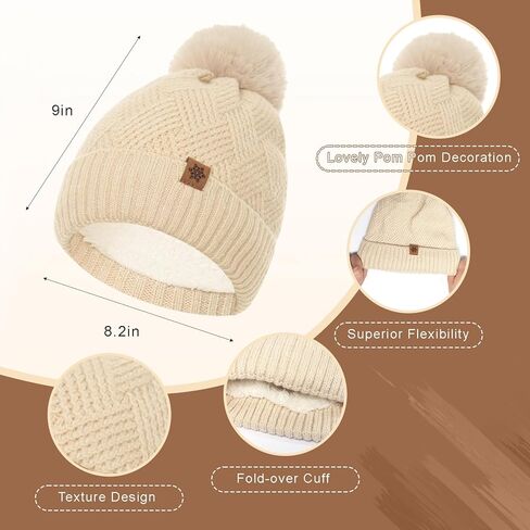 مجموعة وشاح قبعة صغيرة للنساء مبطنة بالصوف قبعة بوم بوم وشاح طويل للنساء لملابس الشتاء in Kuwait