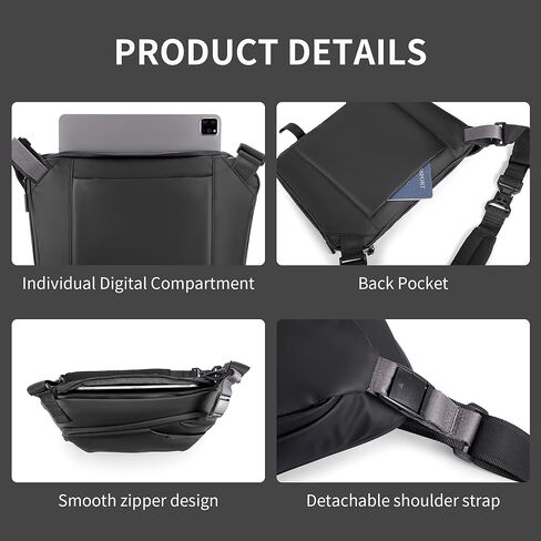 Sling Bag Crossbody Shoulder Chest Bag Large lightweight Black waterproof Waist crossbody fanny pack for Men,Travel,Daily Use,Hiking,Commute in Saudi Arabia