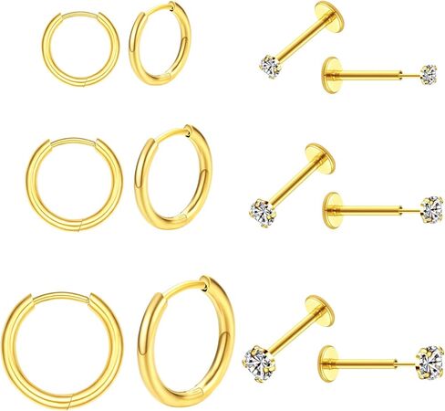 20G الأنف مسمار شقة الظهر ترصيع الأقراط الجراحية الصلب الغضروف الزنمة Labret الشفاه ثقب المجوهرات دفع دبوس Threadless القرط الدائري للنساء in Kuwait