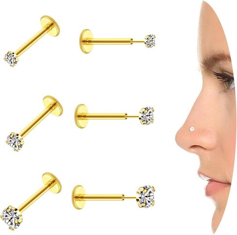20G الأنف مسمار شقة الظهر ترصيع الأقراط الجراحية الصلب الغضروف الزنمة Labret الشفاه ثقب المجوهرات دفع دبوس Threadless القرط الدائري للنساء in Kuwait