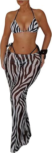 WDIRARA Women's 3 Piece Zebra Striped Bikini Set Halter Triangle String Swimsuit with Cover Up Skirts in Saudi Arabia