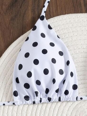 Women's Cute Polka Dots Print Bathing Suit Halter High Waist Swimsuit Bikini Set in Saudi Arabia