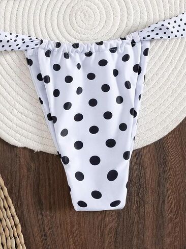 Women's Cute Polka Dots Print Bathing Suit Halter High Waist Swimsuit Bikini Set in Saudi Arabia