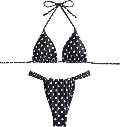 Women's Cute Polka Dots Print Bathing Suit Halter High Waist Swimsuit Bikini Set in Saudi Arabia