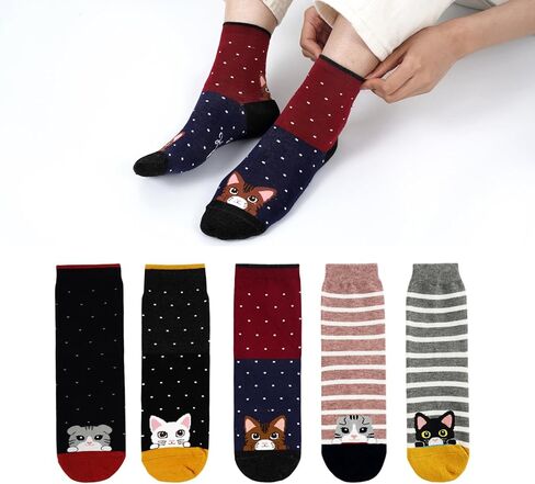 5 Pairs Crew Socks for Women-Retro Socks Cute Casual Calf Sock in Saudi Arabia