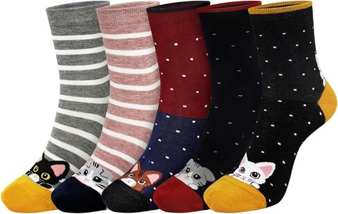 5 Pairs Crew Socks for Women-Retro Socks Cute Casual Calf Sock in Saudi Arabia