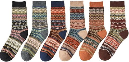 6 Pairs Retro Ethnic Style Thickened Warm Crew Socks, Women's Cotton Socks for Autumn & Winter - Casual Style in Saudi Arabia
