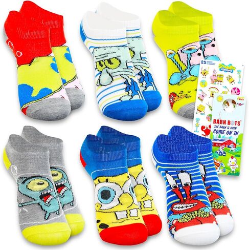Spongebob No Show Sock Set - Bulk Bundle of 6 Pairs of Spongebob Socks Size 5-10 Plus Stickers | Socks for Teens and Adults in Saudi Arabia