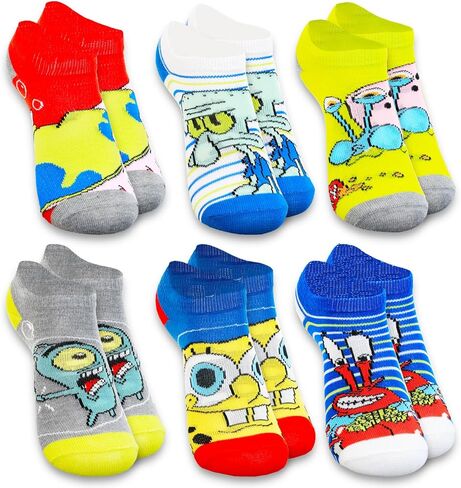 Spongebob No Show Sock Set - Bulk Bundle of 6 Pairs of Spongebob Socks Size 5-10 Plus Stickers | Socks for Teens and Adults in Saudi Arabia