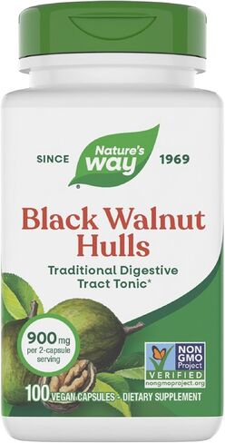 Nature's Way Black Walnut Hulls, Traditional Digestive Tract Tonic*, 900 mg per 2-Capsule Serving, Non-GMO Project Verified, Vegan, 100 Capsules (Packaging May Vary) in Kuwait