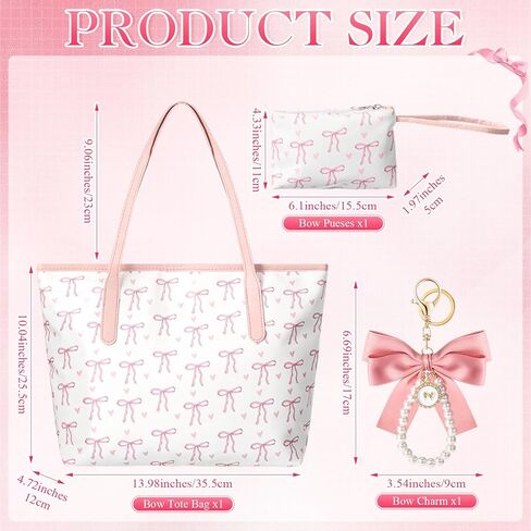 Abbylike Coquette Tote Bag for Women Leather Pink Bow Handbags with Cute Bow Charm Bag with Pouch for Women in Saudi Arabia