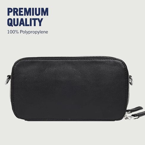 True Religion Camera Bag, Double-Zip Horseshoe Crossbody Purse with Adjustable Strap, Embossed Logo and Silver Hardware, Black in Saudi Arabia