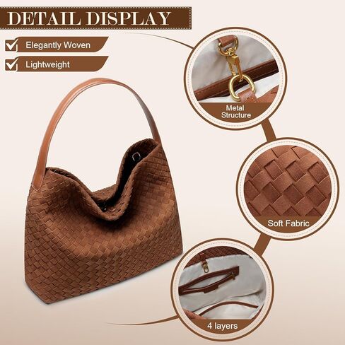 Woven Suede Shoulder Bag for Women Slouchy Suede Woven Hobo Bag Tote Elegant Handbag Shoulder Satchel Bag for Work Travel in Saudi Arabia