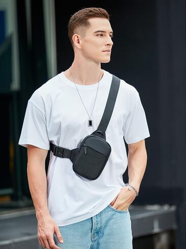 Sling Bag for Men and Women, Mini Crossbody Bags with Adjustable Strap, Water Resistant Fanny Pack Phone Holder for Workout Running Hiking Traveling, Black in Saudi Arabia