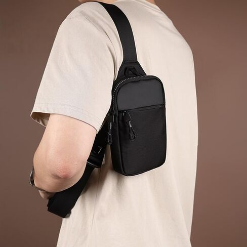 Sling Bag for Men and Women, Mini Crossbody Bags with Adjustable Strap, Water Resistant Fanny Pack Phone Holder for Workout Running Hiking Traveling, Black in Saudi Arabia