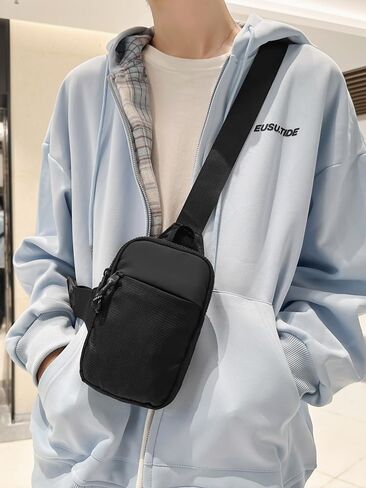 Sling Bag for Men and Women, Mini Crossbody Bags with Adjustable Strap, Water Resistant Fanny Pack Phone Holder for Workout Running Hiking Traveling, Black in Saudi Arabia