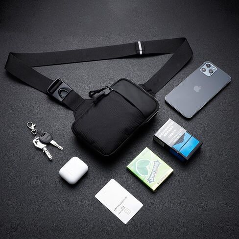 Sling Bag for Men and Women, Mini Crossbody Bags with Adjustable Strap, Water Resistant Fanny Pack Phone Holder for Workout Running Hiking Traveling, Black in Saudi Arabia